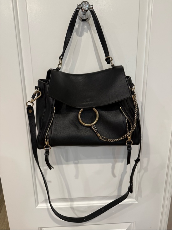 Chloe Handbags - Chloe Faye Day Black Leather Shoulder Bag with Gold Ring and Chain